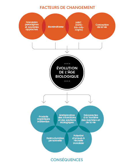 Cette image illustre 'Évolution de l’âge biologique' et met en évidence 'les facteurs de changement' et 'les conséquences'.