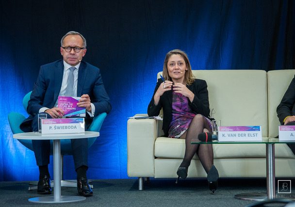 Image of Kristel Van der Elst at a conference used as header for The future of evidence, expertise and think tanks â€“ a foresight perspective on â€˜evidence-basedâ€™ decision making blog post